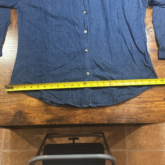 Blue Denim Button Down Shirt with Pointed Collar - Picture 4 of 7